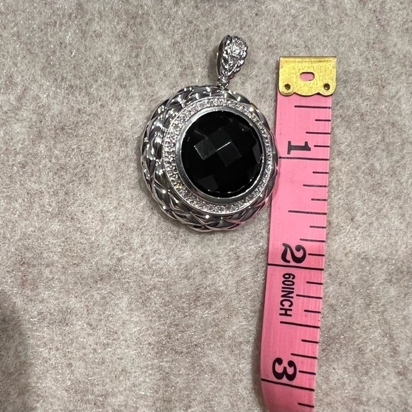 Vintage Moissanite crown round pendant with faceted onix set in 925 Silver - Picture 4 of 9